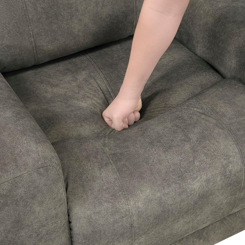 Lexicon Manual Double Reclining Sofa, Textured Microfiber Upholstered 3 Seater Manual Sofa Recliner for Living Room, Wall Hugger, Track Arm, Easy Assembly, Brown