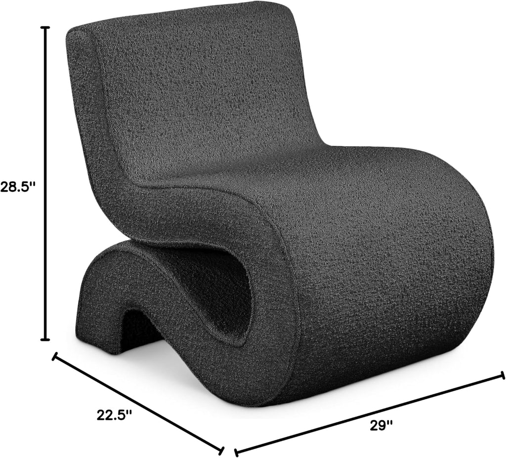 Meridian Furniture 599Black Desiree Collection Modern | Contemporary Boucle Fabric Upholstered Accent Chair with Rich Black Boucle Fabric, Curved Design, 22.5' W x 29' D x 28.5' H, Black