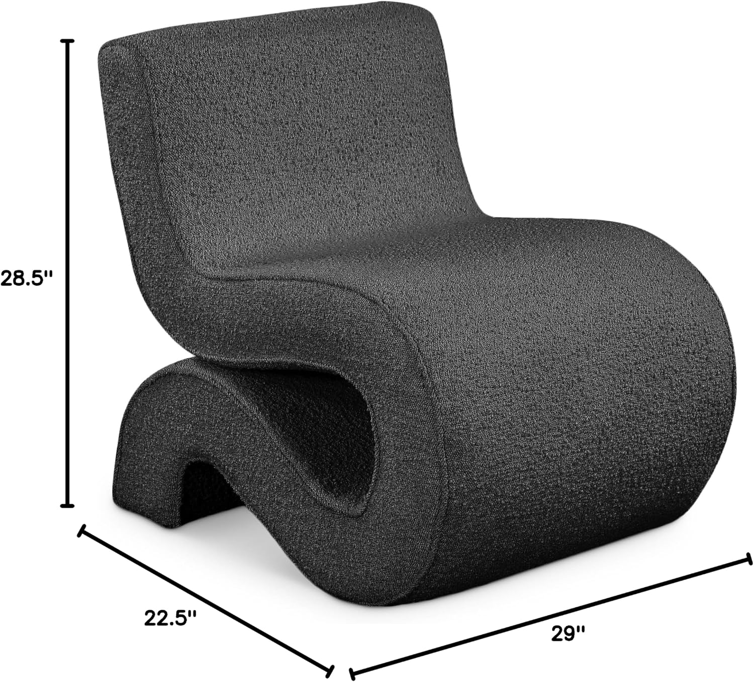 Meridian Furniture 599Black Desiree Collection Modern | Contemporary Boucle Fabric Upholstered Accent Chair with Rich Black Boucle Fabric, Curved Design, 22.5' W x 29' D x 28.5' H, Black