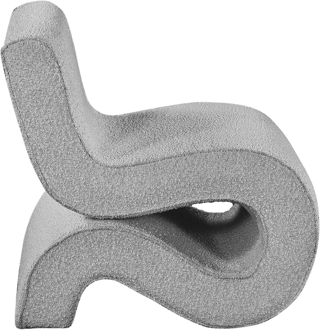 Meridian Furniture 599Grey Desiree Collection Modern | Contemporary Boucle Fabric Upholstered Accent Chair with Rich Grey Boucle Fabric, Curved Design, 22.5' W x 29' D x 28.5' H, Grey