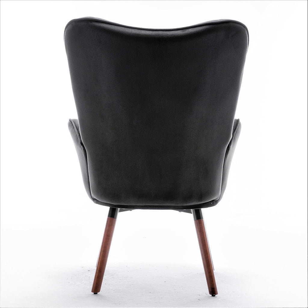 Container Furniture Direct Chic Accent Arm Chairs for Living Room, Bedroom, or Home Office, Button-Tufted Midcentury Armchair with Wingback Design and Splayed Legs, Black