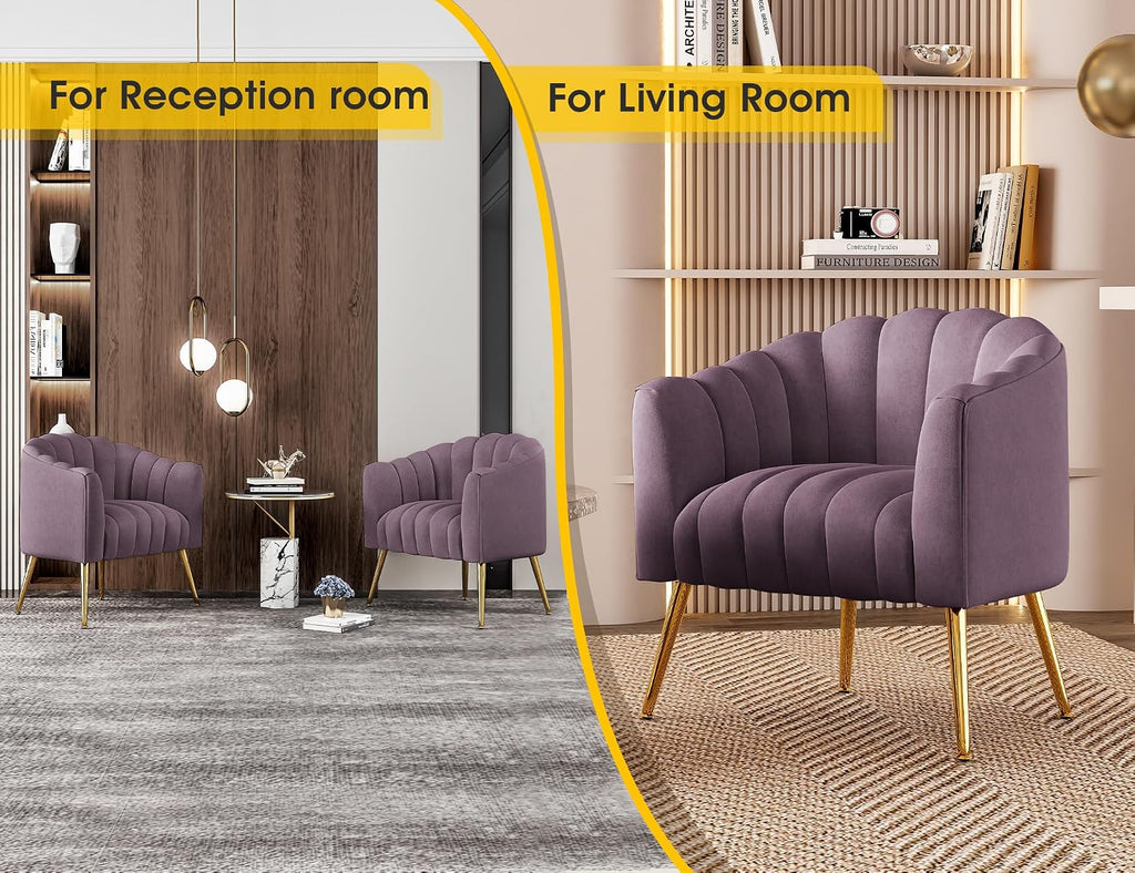Dewhut Oversized Pumpkin Couch Accent Chair, Modern Comfy Velvet Upholstered Barrel Chairs, Luxury Single Sofa Armchair for Living Room, Waiting Room, Office and Vanity, (Purple)