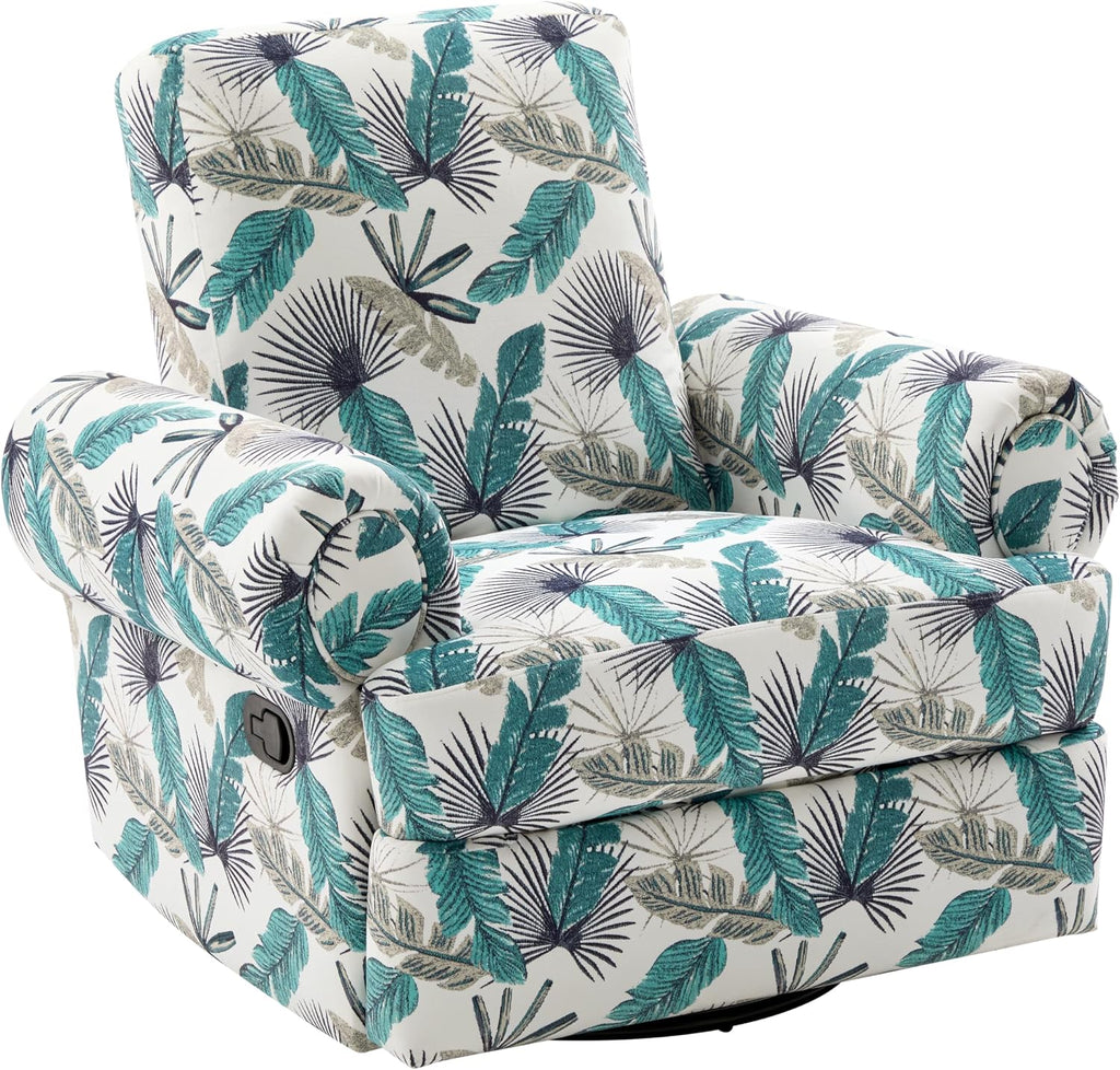 Christopher Knight Home Besty Chenille Upholstered Swivel Recliner Chair, Wooden Swivel Accent Chair with Adjustable Backrest, Super Comfort Rocker Recliner Sofa for Living Room/Bedroom, Green+White