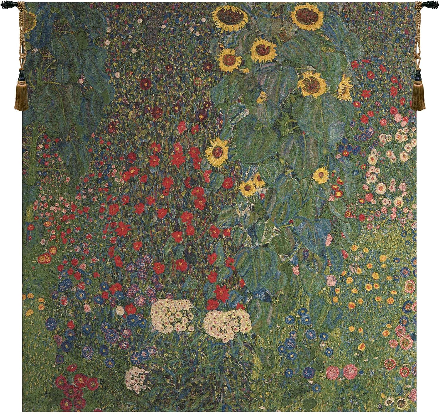C Charlotte Home Furnishings Inc Country Garden III European Tapestry Wall Hanging | Viscose Cotton and Polyester Blend Wall Art | 38 in. x 37 in | Home Decor Accents | Inspired by Gustav Klimt