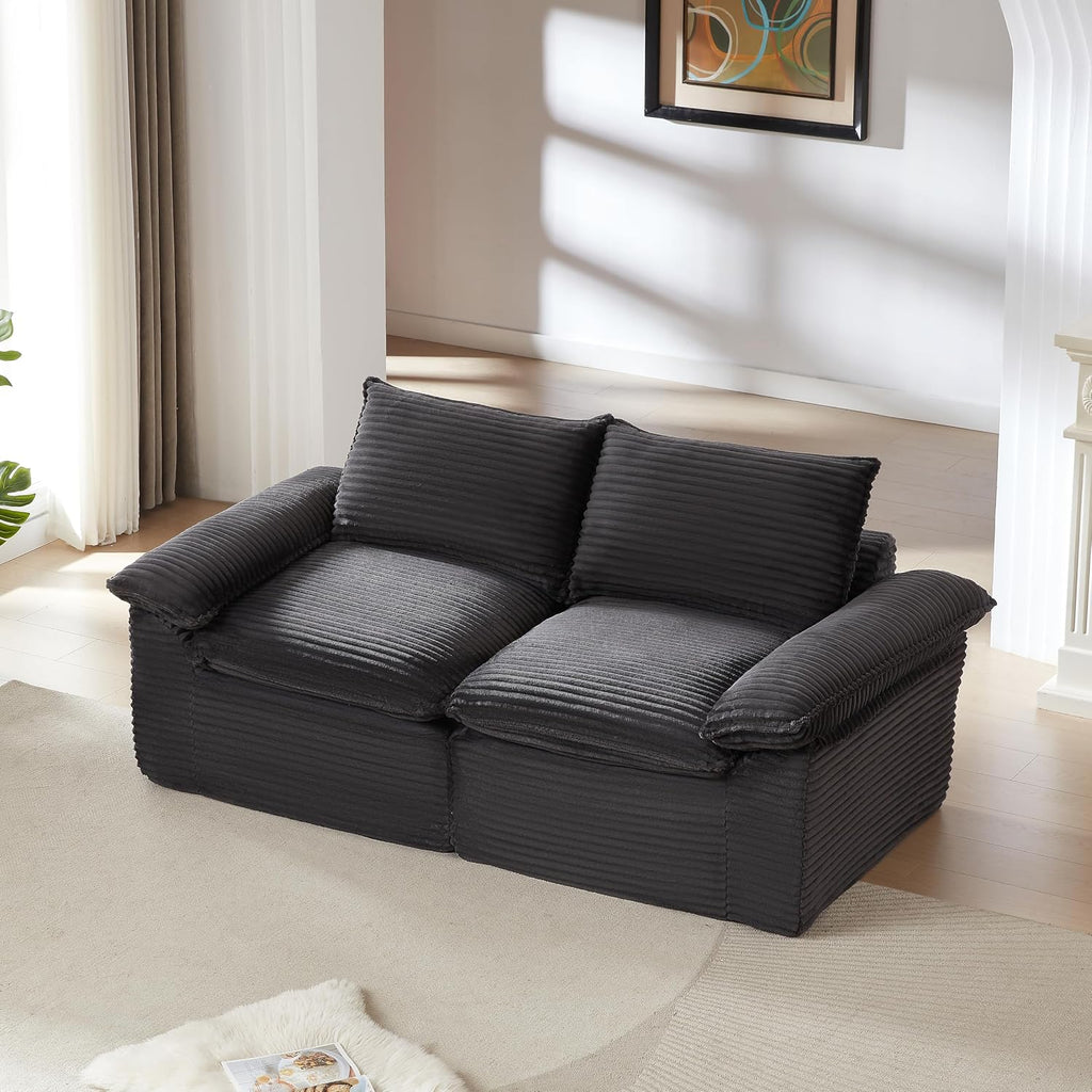 80-Inch Boneless Love Seat Couches in a Box, Modern 2 Seat Floor Modular Foam Cloud Sofa Corduroy Loveseat Couch W/Pillow-top Armrests for Home Apartments Bedroom