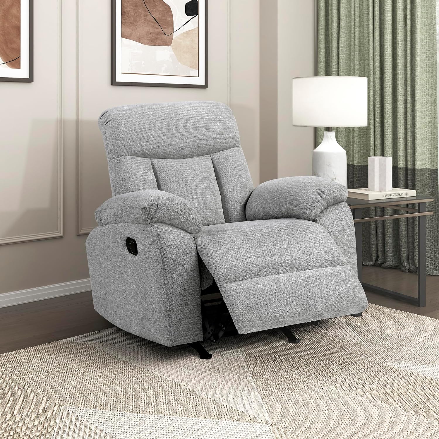 Lexicon Manual Rocker Recliner Chair for Living Room, Chenille Fabric Upholstered Rocking Reclining Chair, Home Theater Seating, Easy Assembly, Recliner, Gray