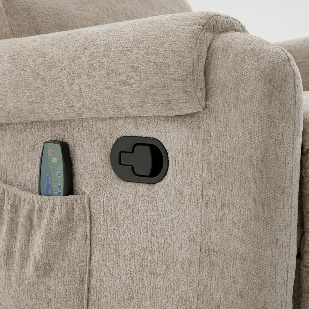 Christopher Knight Home Harper Massage Recliner Chair with 8 Modes, Chenille Upholstered Recliner Sofa, Swivel Massage Chair with a Side Storage Pocket for Living Room/Bedroom,Head Support,Light Brown