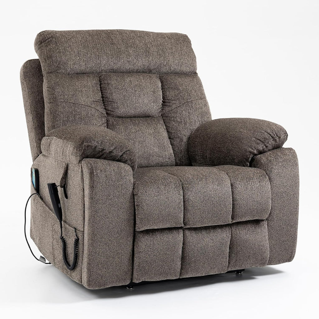 Oversized Lift Recliner Chair for Big and Tall Elderly, 26' Extra Wide Seat Power Lift Recliners with Heat and Massage, Dual Motor Electric Lay Flat Living Room Sofa with Lumbar Pillow