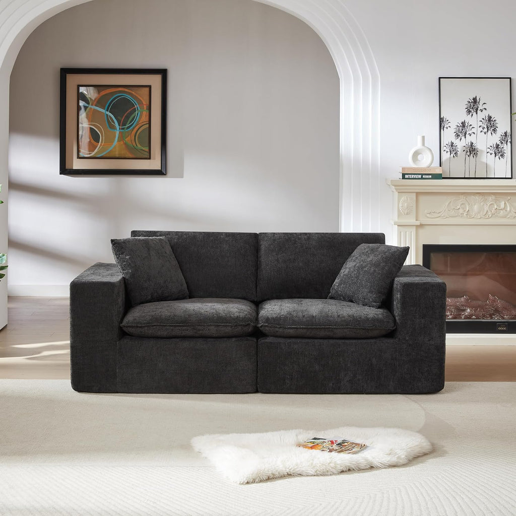 78-Inch Boneless Love Seat Couches in a Box, Modern 2 Seat Floor Modular Foam Cloud Sofa Chenille Loveseat Couch W/Wide Square Armrests for Home Apartments Bedroom