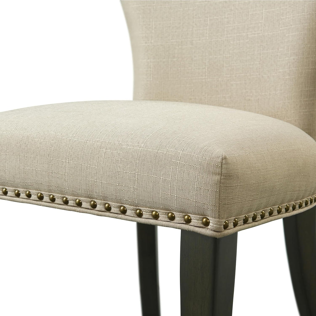 Savoy Upholstered Dining Chairs – Set of 2 Parsons Style Accent Chairs with Cream Linen Fabric, Nailhead Trim, and Dark Stained Legs – for Dining Room, Desk, or Sitting Area by Alaterre Furniture