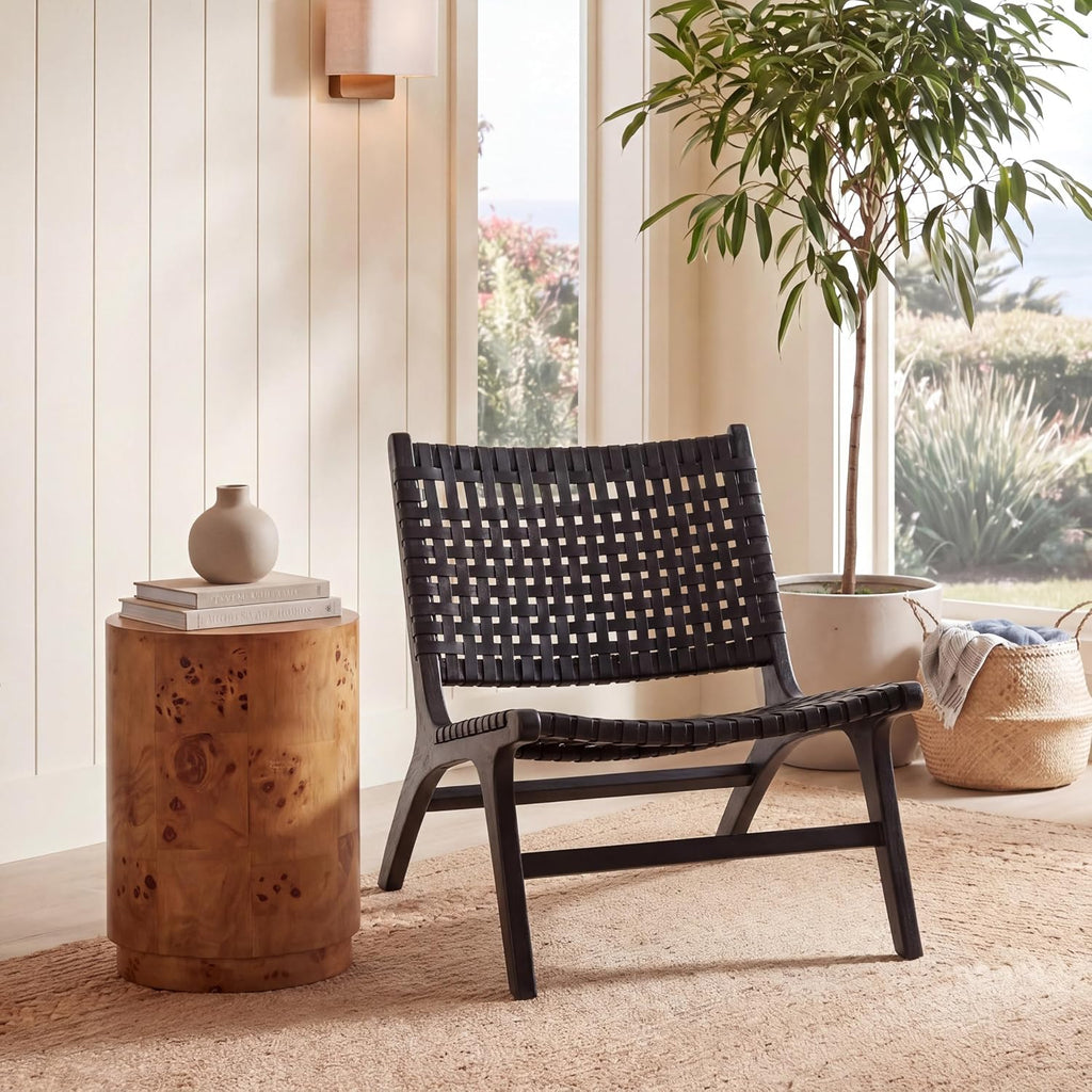 Safavieh Home Luna Black and Black Leather Woven Accent Chair