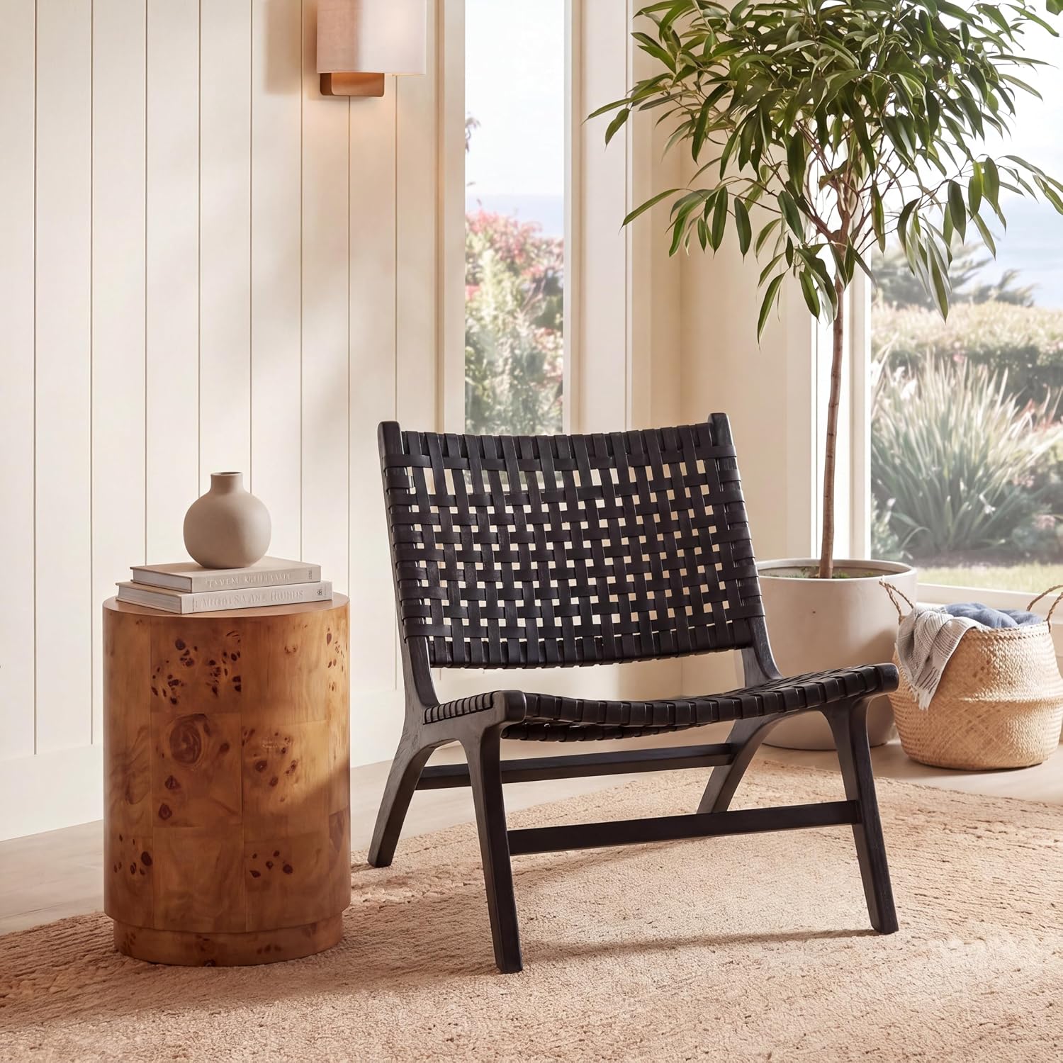 Safavieh Home Luna Black and Black Leather Woven Accent Chair