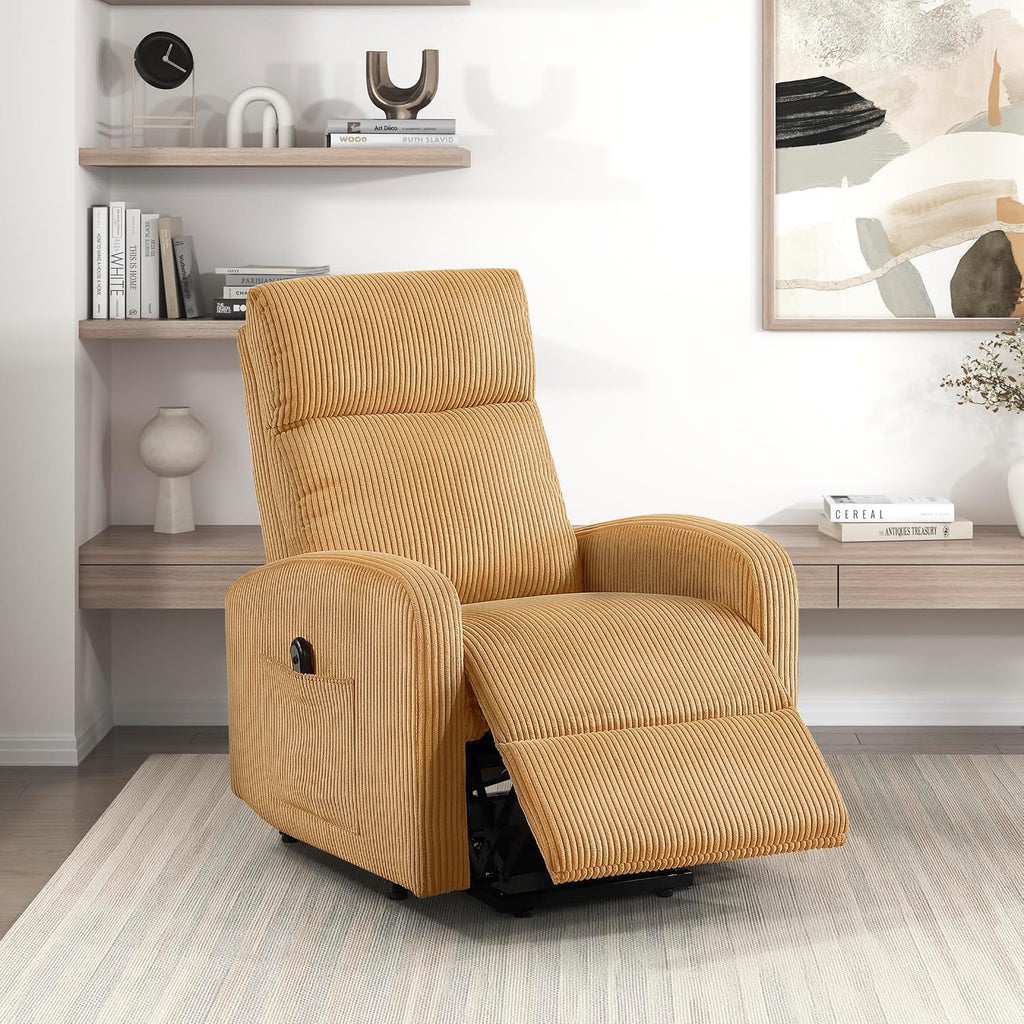 Lexicon Power Lift Recliner Chair for Elderly with Remote Control, Gentle Lift Motion, Side Pocket Armrest, Corduroy Upholstered Electric Recliner for Living Room/Bedroom, Easy Assembly, Yellow