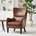 Christopher Knight Home Elber Mid-Century Modern Wingback Accent Chair, Faux Suede Upholstered Club Chair with Cushion, Wooden Living Room Lounge Chair for Reading, Relaxation, Brown