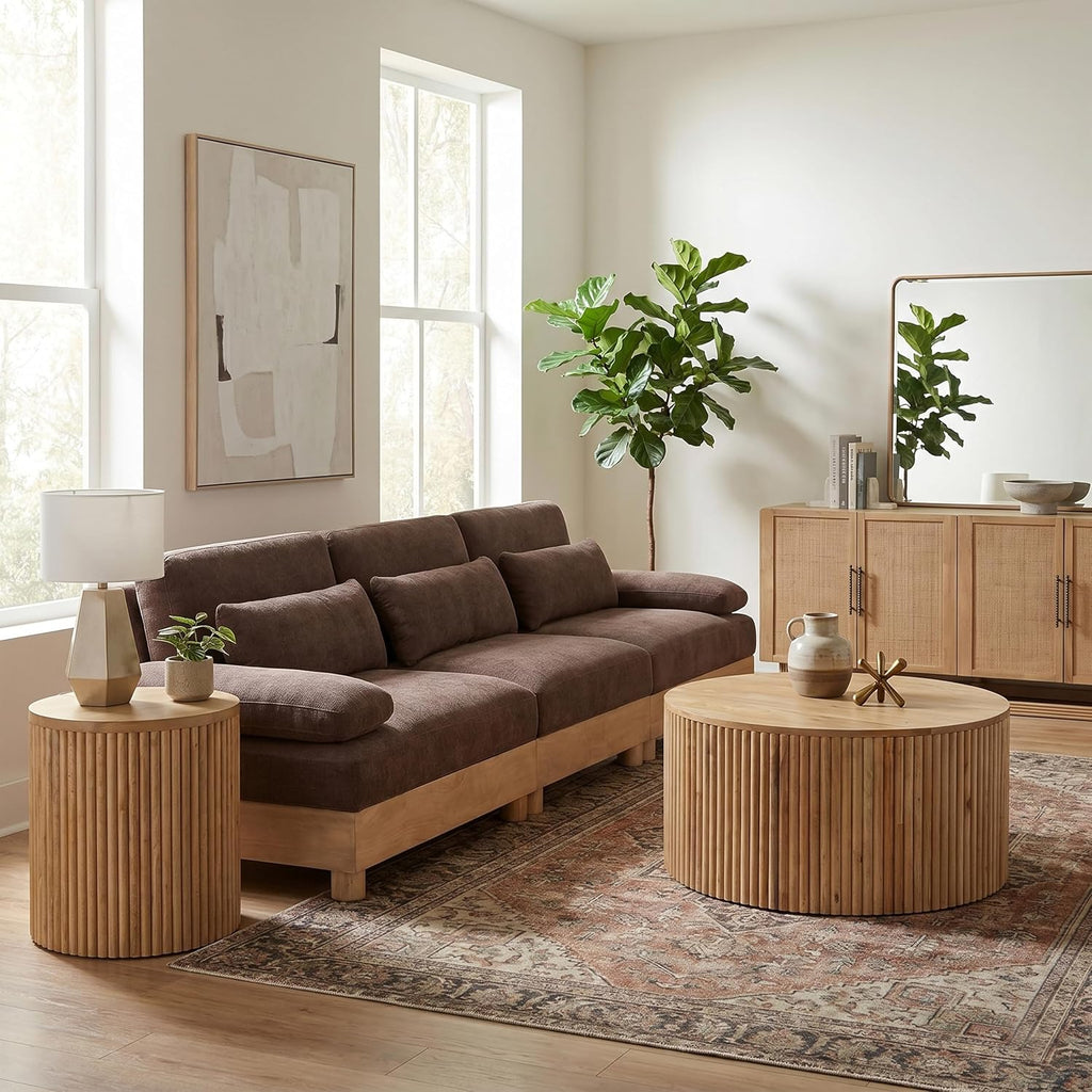 Meridian Furniture 276-CT Oakhill Collection Modern | Contemporary Round White Oak Finish Coffee Table, Natural Wood, 36' W x 36' D x 16' H
