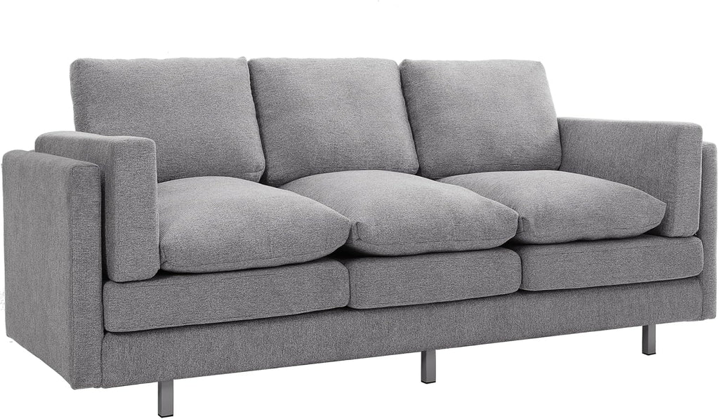 Christopher Knight Home Vincenzo 3 Seater Couch, Chenille Upholstered Sofa Chair, Metal Legs Couch, Dual-Layer Cushions Armchair, 79.5' Sectional Sofa, Comfort Seating for Living Room, Light Gray