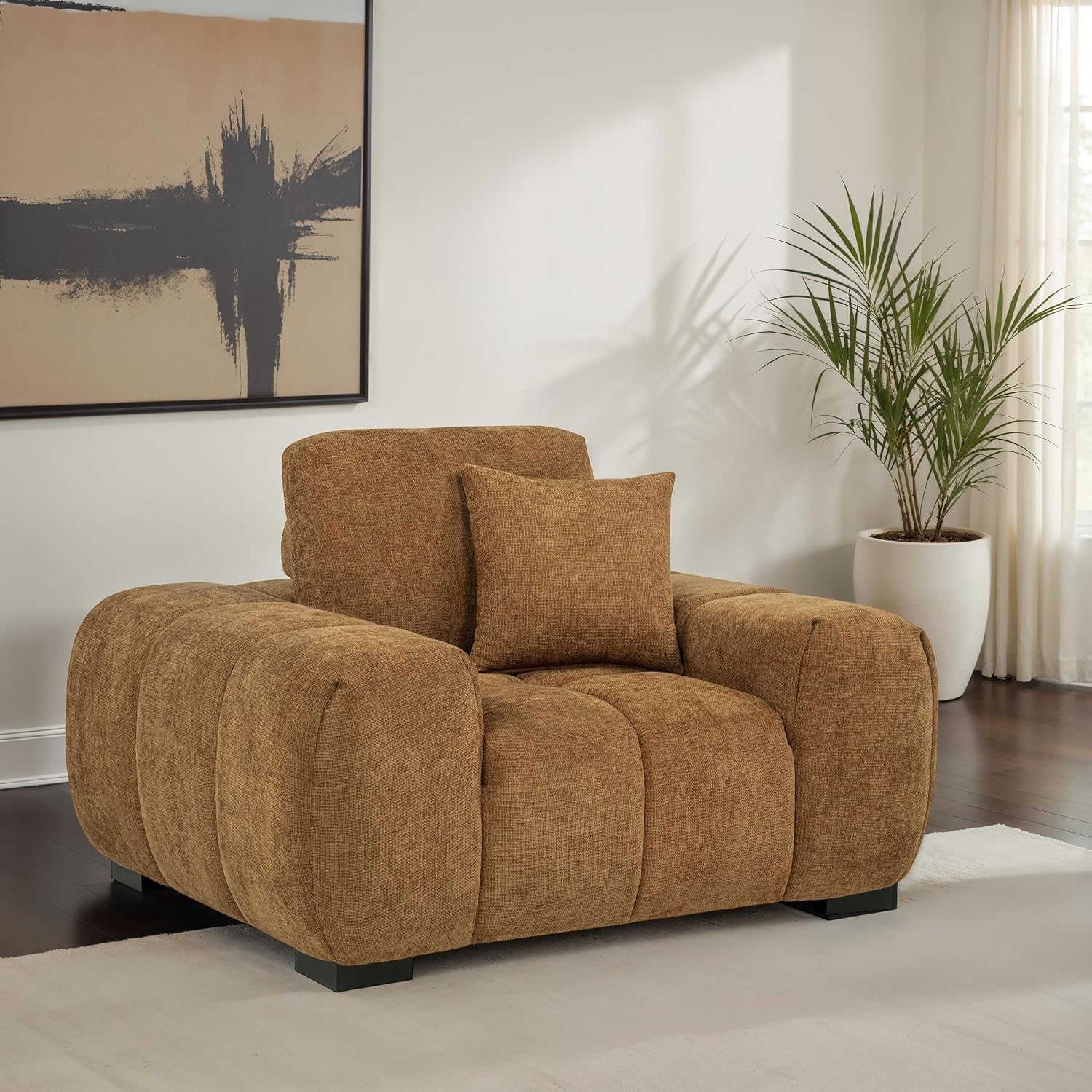 Coaster Home Furnishings - Octavia - Fabric Upholstered Track Arm Accent Chair with Curved Shape, Tufted Waterfall Seat and Reversible Back Cushion - Living Room - Amber - 509343