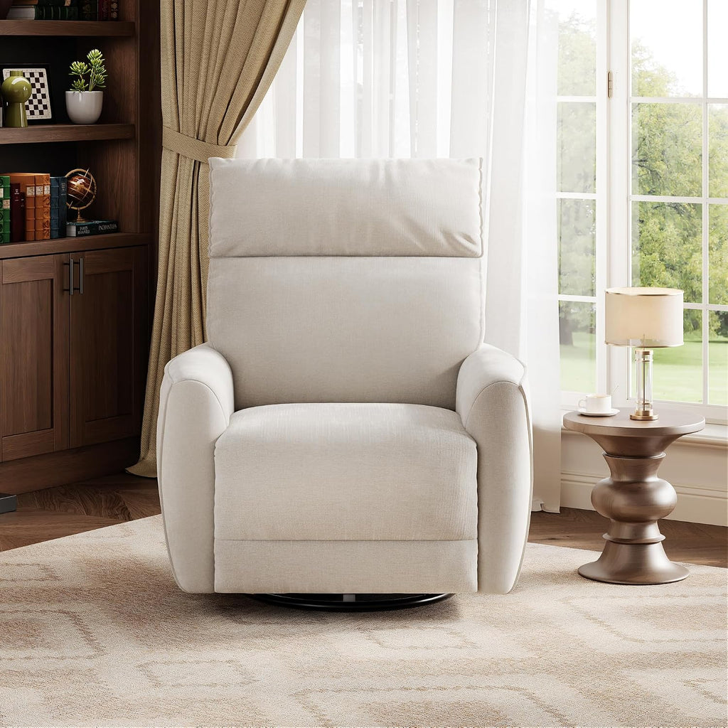 GarveeHome Power Recliner Chair, 270° Swivel Rocking Glider with USB Charging Port, Chenille Upholstered Fabric, Ergonomic Modern Nursery Chair for Living Room, Bedroom, Nursery (Beige)