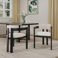 Christopher Knight Home Falcon Boucle Fabric Upholstered Dining Chairs Set of 2, Modern Wooden Dining Armchair, Curved Backrest Kitchen Side Chair,Living Room Accent Chair Extra Seat,Black+Milky White