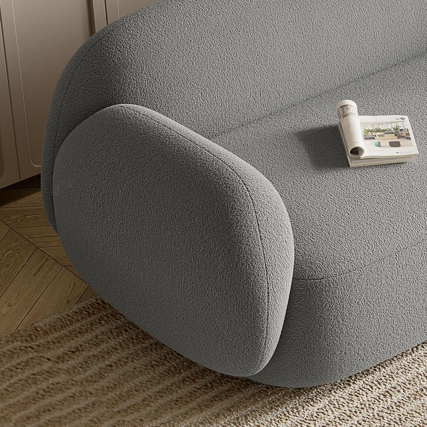 Acanva Modern Minimalist Sofa for Living Room Lounge Home Office, Rounded Edges Couch with Soft Boucle Upholstered, 74'W, Grey