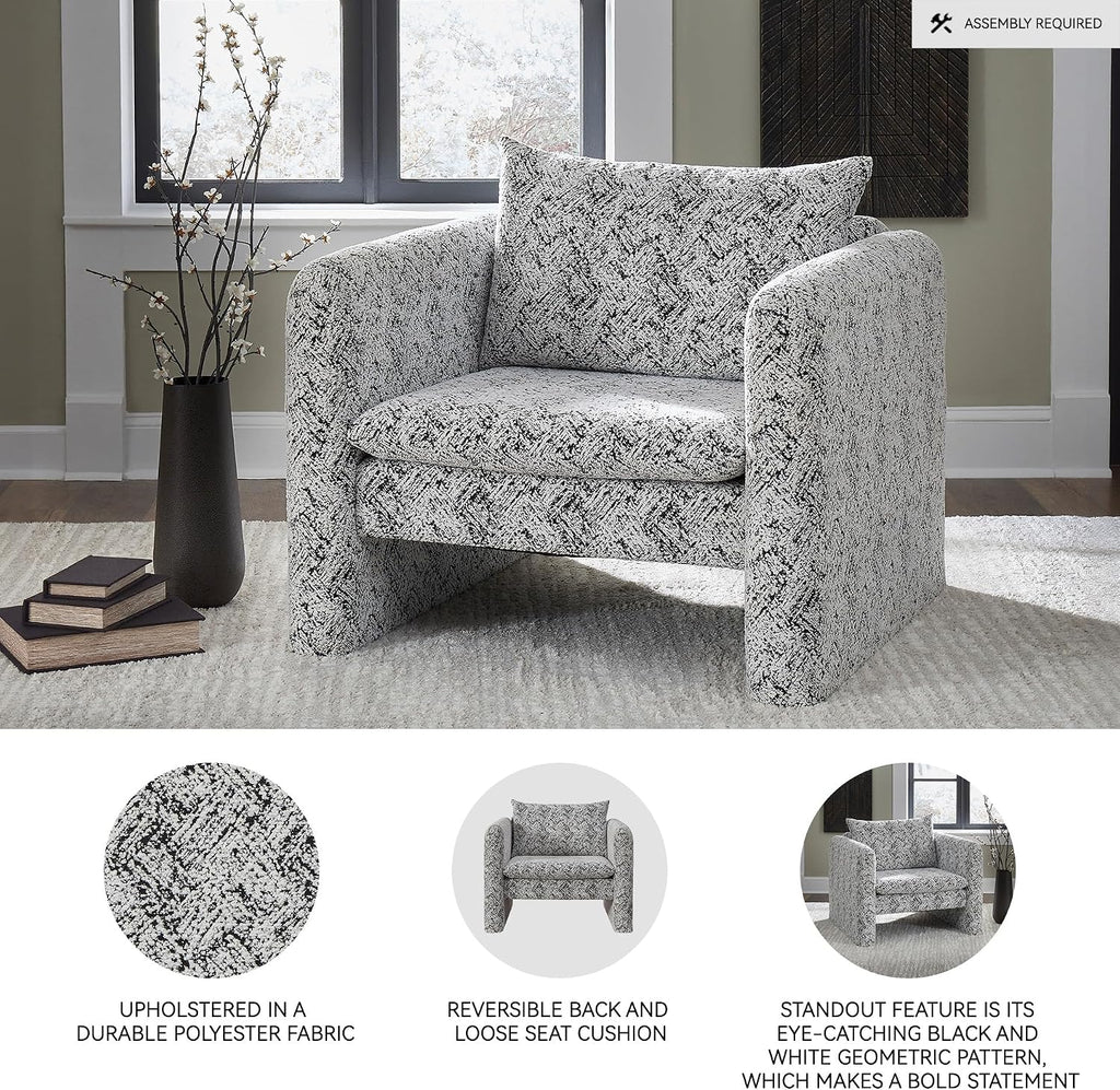 Signature Design by Ashley Kenbell Contemporary Geometric Patterned Accent Chair with Loose Cushions, Black & White