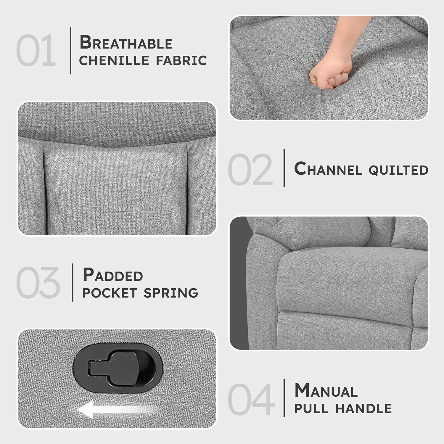 Lexicon Manual Double Recliner Loveseat for Living Room, Chenille Fabric Upholstered Reclining Sofa, Home Theater Seating, Easy Assembly, Recliner Love Seat Couch, Gray