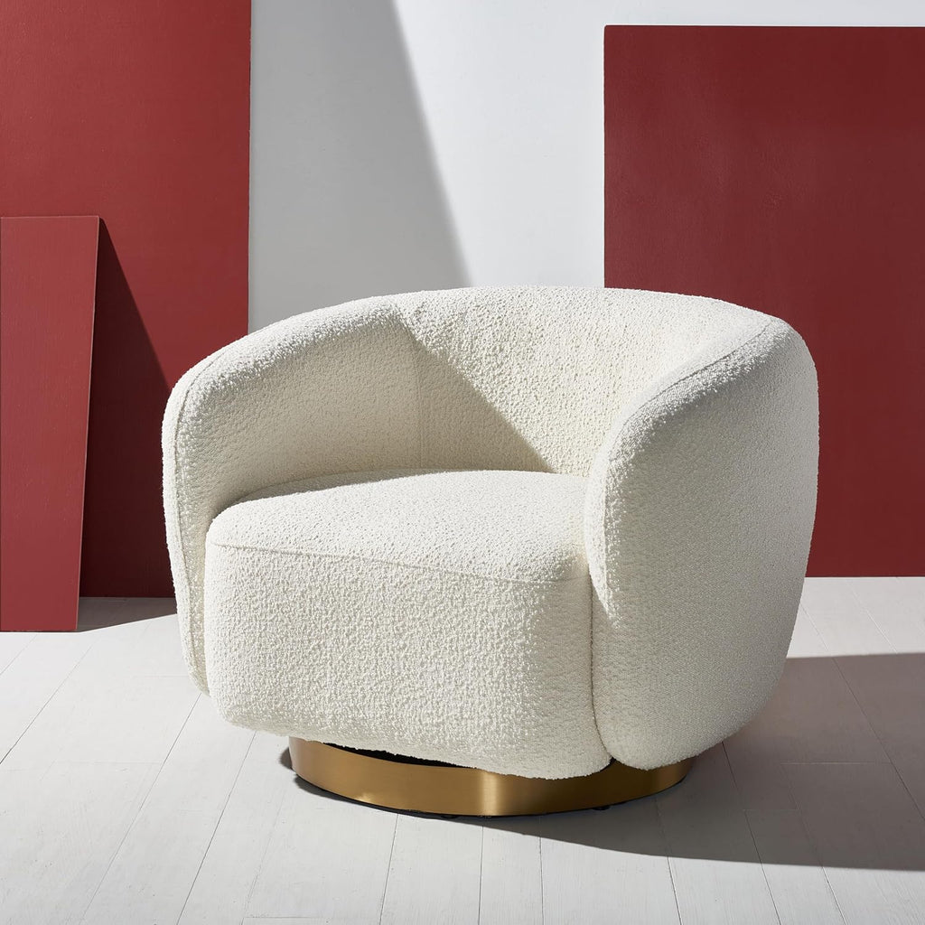 SAFAVIEH Couture Collection Bernard Ivory/Gold Boucle Swivel Accent Chair (Fully Assembled)