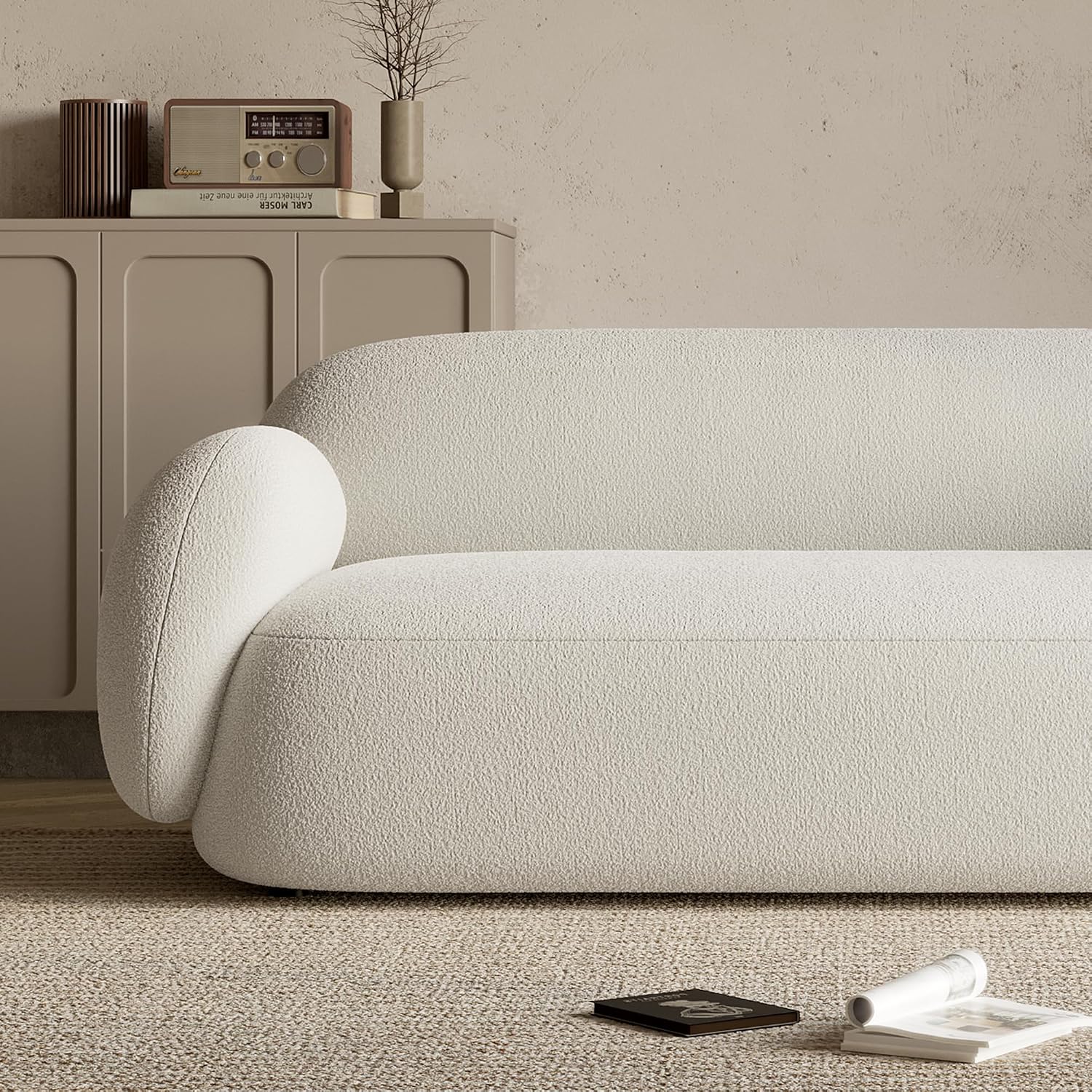 Acanva Modern Minimalist Sofa for Living Room Lounge Home Office, Rounded Edges Couch with Soft Boucle Upholstered, 78.7'W, White
