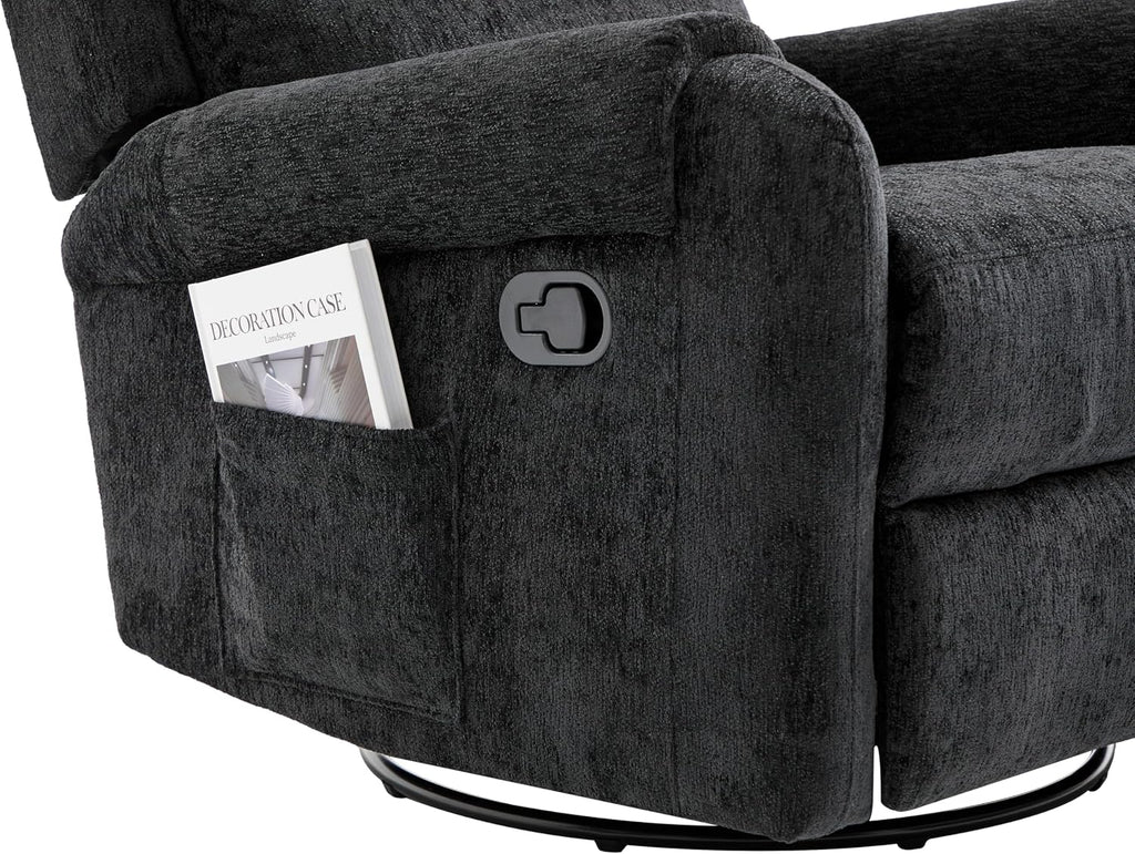 Christopher Knight Home Harper Massage Recliner Chair with 8 Modes, Chenille Upholstered Recliner Sofa, Swivel Massage Chair with a Side Storage Pocket for Living Room/Bedroom, Head Support, Black