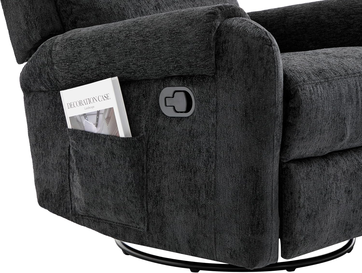 Christopher Knight Home Harper Massage Recliner Chair with 8 Modes, Chenille Upholstered Recliner Sofa, Swivel Massage Chair with a Side Storage Pocket for Living Room/Bedroom, Head Support, Black