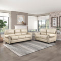 Lexicon Leather Match Sofa Set, Top Grain Leather Match Living Room Furniture Sets, Include Sofa Couch and Loveseat, 2-Piece Set, Cream