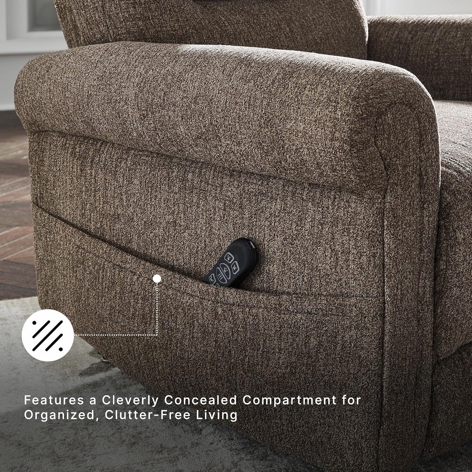 Signature Design by Ashley Aureta Classic Stain Resistant Power Lift Recliner with Side Pocket, Heat and Massage, Dark Brown