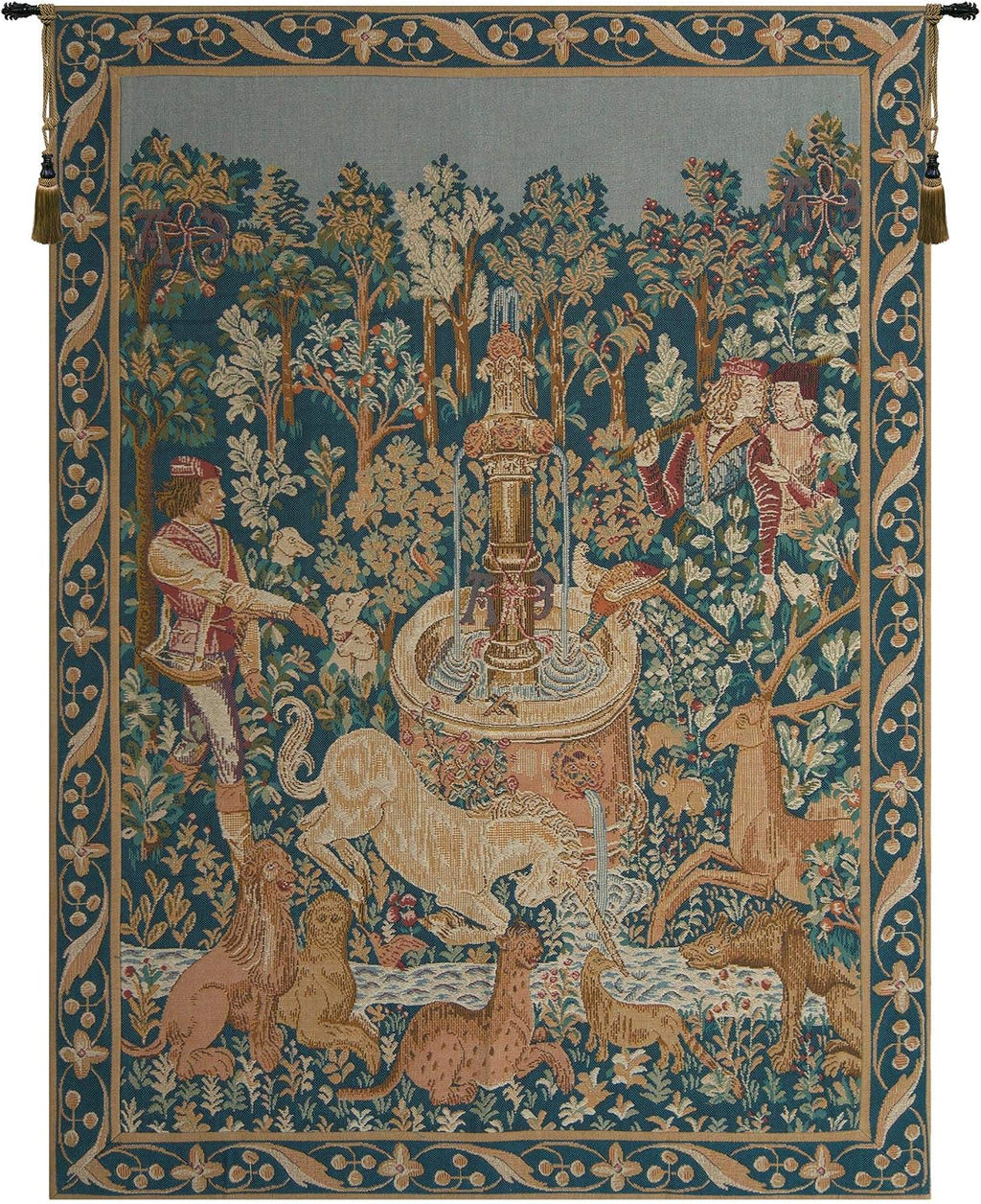 Charlotte Home Furnishings Licorne A La Fontaine Tapestry, 45 X 35 In | French Tapestry, Viscose Cotton And Polyester Blend, Wall Hanging, Wall Art