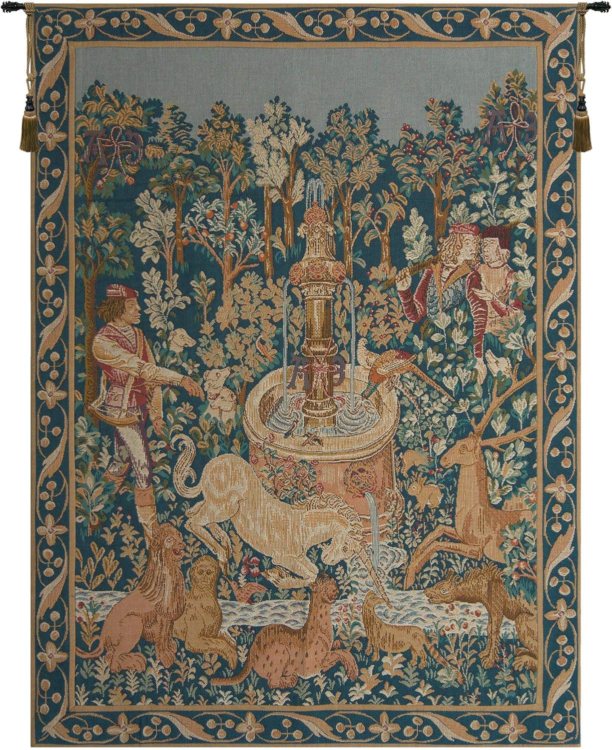 Charlotte Home Furnishings Licorne A La Fontaine Tapestry, 45 X 35 In | French Tapestry, Viscose Cotton And Polyester Blend, Wall Hanging, Wall Art