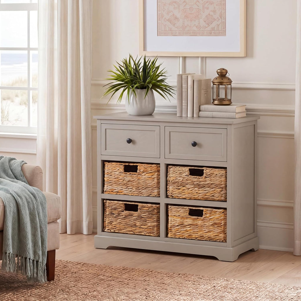SAFAVIEH Furniture - Herman 2-Drawer Storage Unit - Vintage Grey - Solid Wood - Classic Storage Design - Ideal for Living Room, Entryway, Home Office, 29'W x 13'D x 27.5'H - Fully Assembled (AMH5702A)
