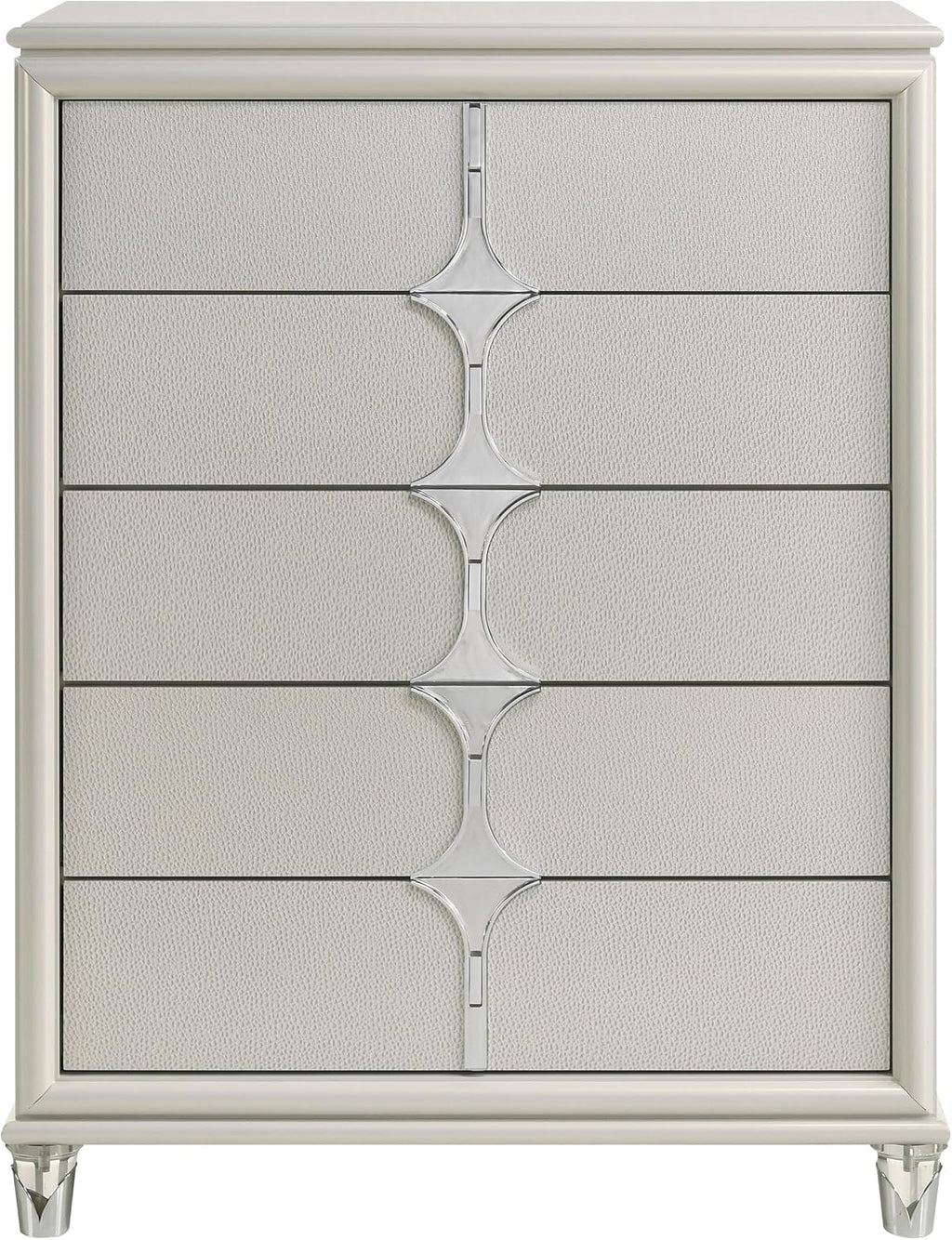 Coaster Home Furnishings Olivia Contemporary Wood 5-Drawer Bedroom Chest of Drawers Chiffonier Clothing Storage Cabinet Bedroom Armoire Tall Dresser Organizer Unit White 224955
