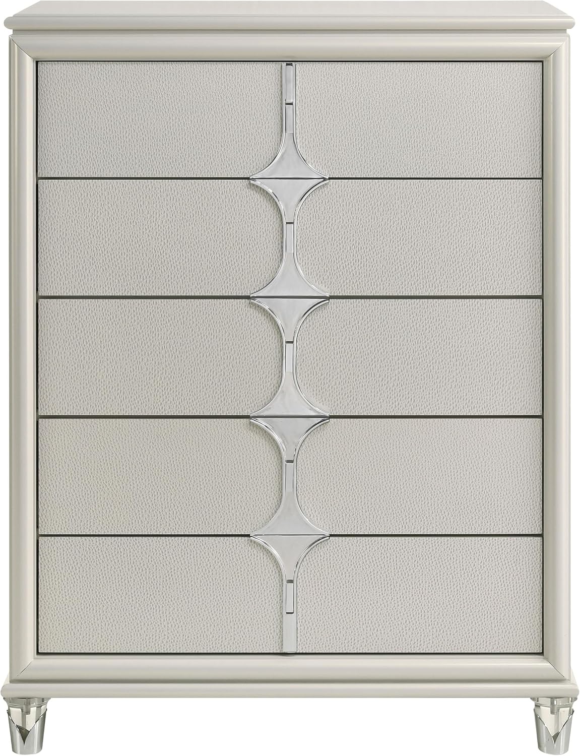 Coaster Home Furnishings Olivia Contemporary Wood 5-Drawer Bedroom Chest of Drawers Chiffonier Clothing Storage Cabinet Bedroom Armoire Tall Dresser Organizer Unit White 224955