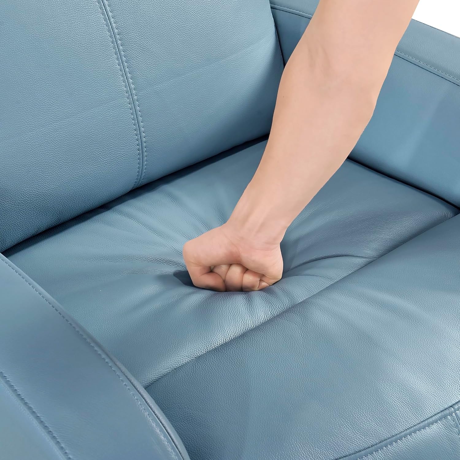 Lexicon Swivel Glider Reclining Chair, Top Grain Leather Match Manual Pull Handle Recliner, Comfy Nursery Glider Recliner, Swivel Reclining Chair for Living Room/Office/Bedroom/Apartment, Blue