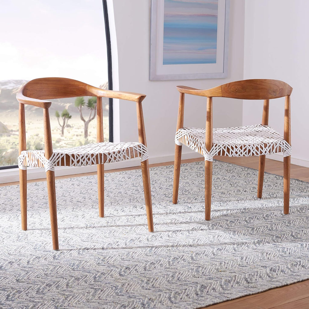 Safavieh Home Collection Juneau Leather Woven Natural and Off-White Accent Chair