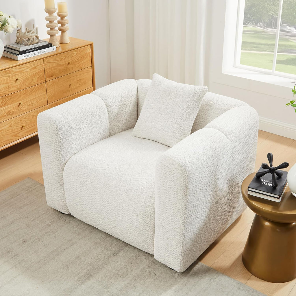 VANOMi Living Room Furniture Sets of 3, Modern Boucle Sofa and Chairs Sets with Accent Chairs Set of 2 & Single 95' W Large Loveseat Sofa for Living Room, Office, Apartment, White