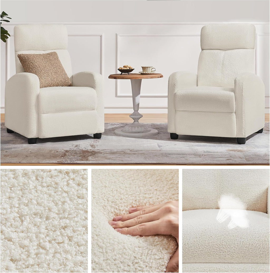Topeakmart Fabric Recliner Chair Adjustable Modern Single Sofa Chair with Pocket Spring Living Room Bedroom Home Theater Ivory