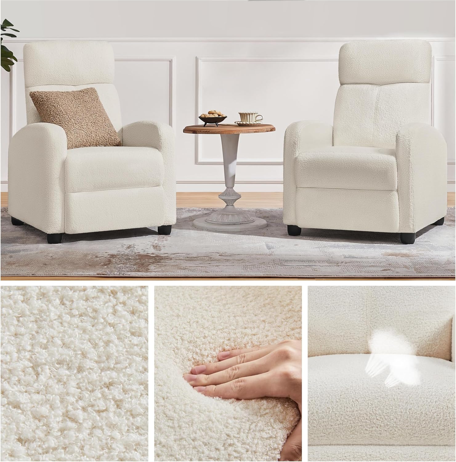 Topeakmart Fabric Recliner Chair Adjustable Modern Single Sofa Chair with Pocket Spring Living Room Bedroom Home Theater Ivory