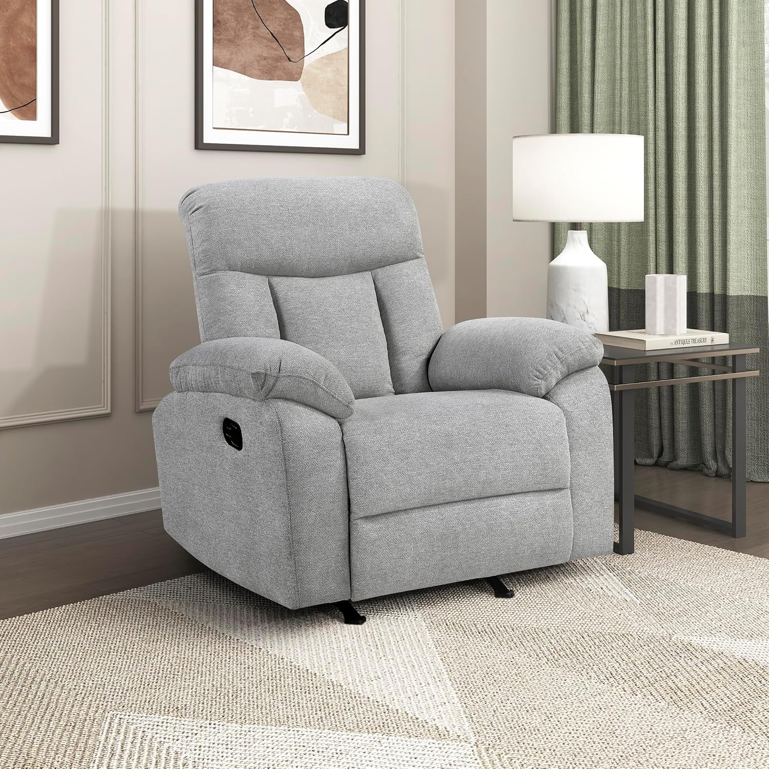 Lexicon Manual Rocker Recliner Chair for Living Room, Chenille Fabric Upholstered Rocking Reclining Chair, Home Theater Seating, Easy Assembly, Recliner, Gray