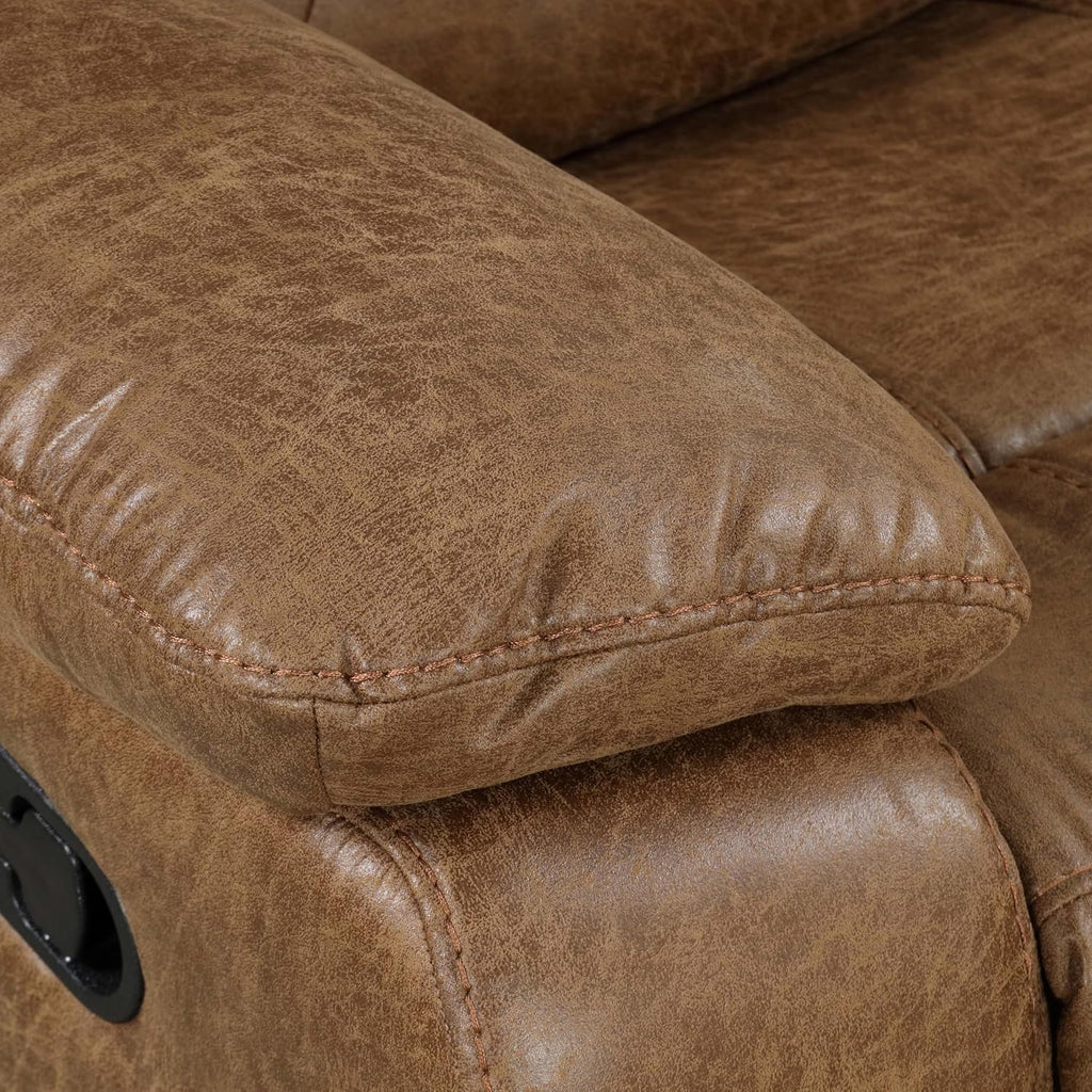 Furniture of America Undering Modern Faux Leather 2-Piece Sectional and Recliner Set with Storage Console, Stainless Steel Cup Holders, Pillow Top Arms for Living Room, Home Theatre, Brown