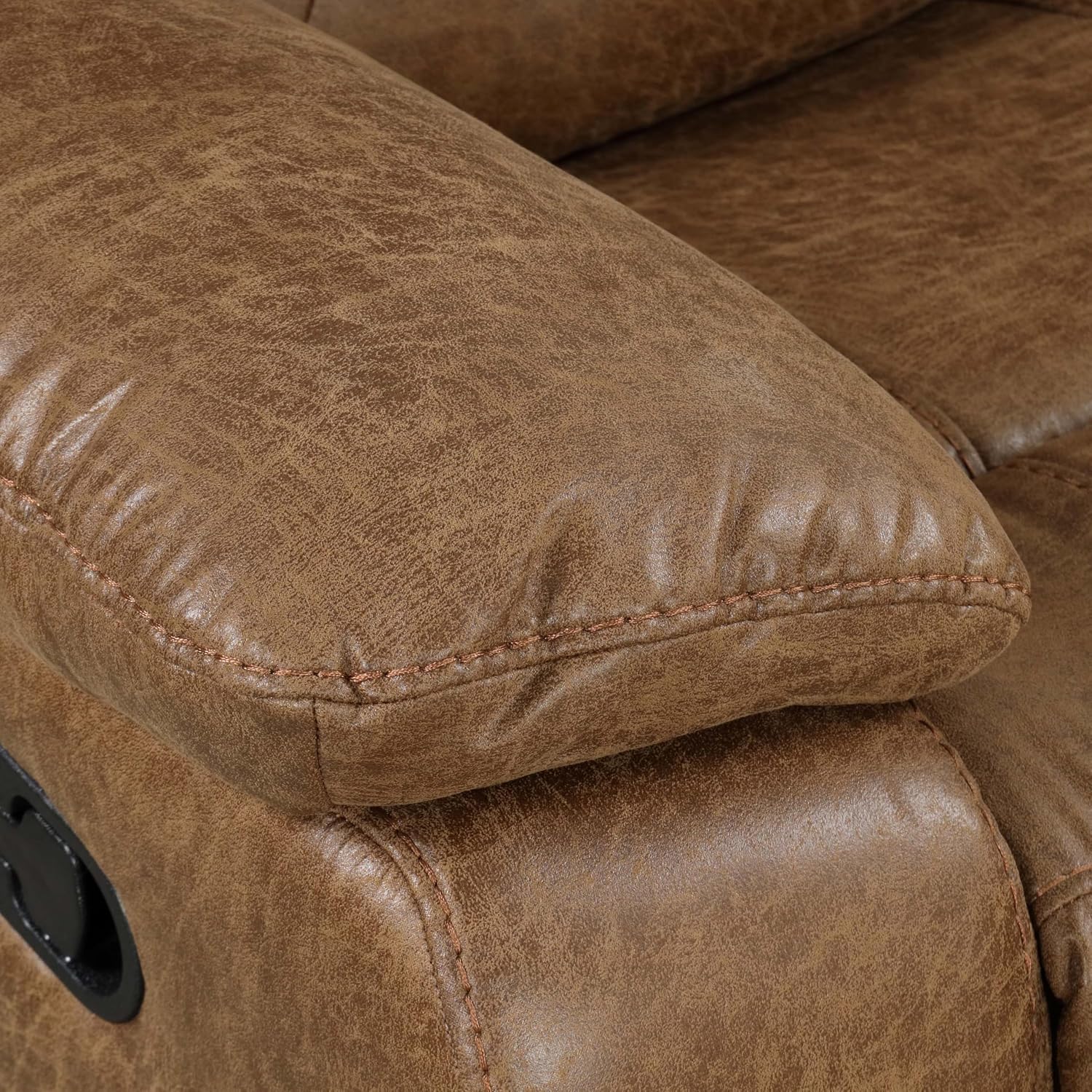Furniture of America Undering Modern Faux Leather 2-Piece Sectional and Recliner Set with Storage Console, Stainless Steel Cup Holders, Pillow Top Arms for Living Room, Home Theatre, Brown