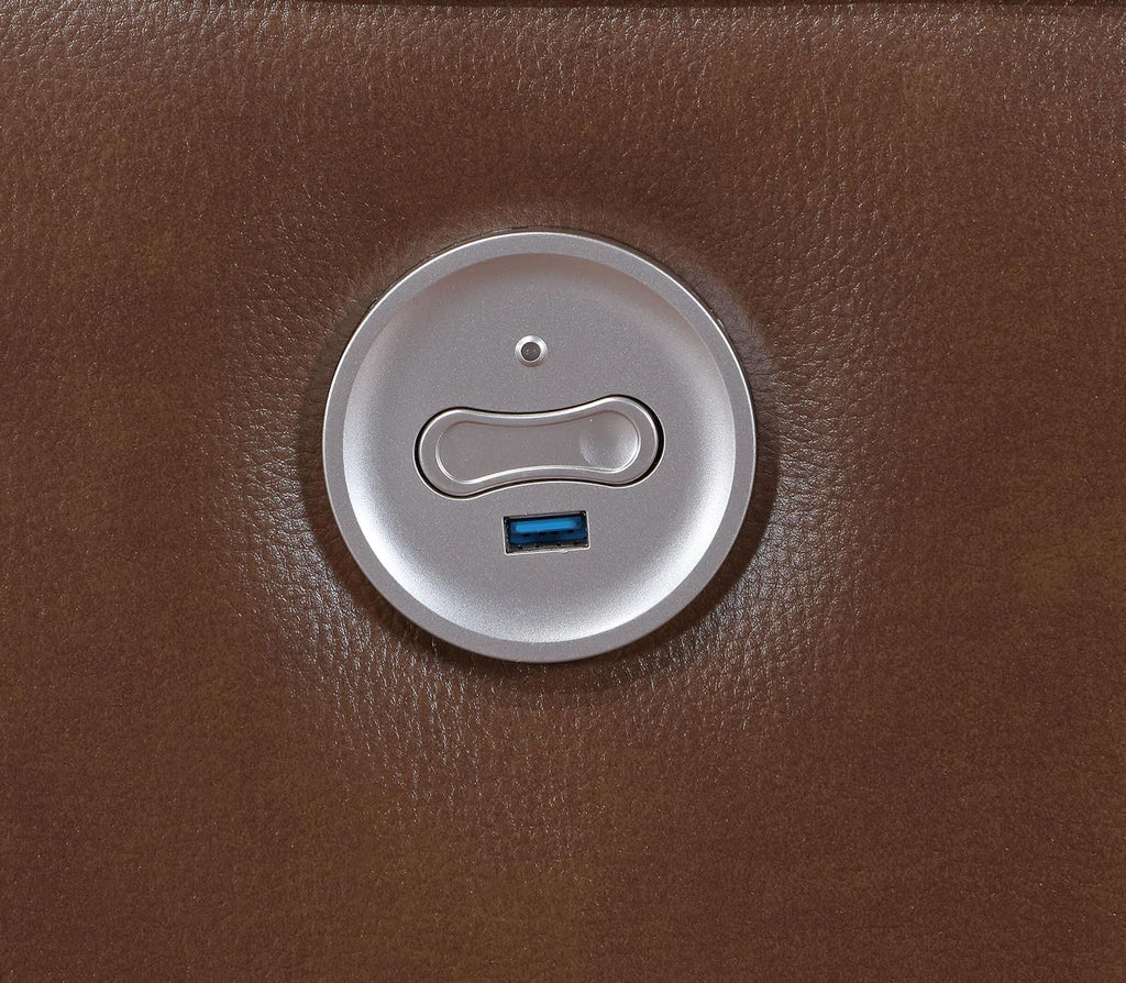Coaster Home Furnishings - Greenfield - Faux Leather Upholstered Power Recliner Chair with Power Reclining, USB Port, and Channel Tufting - Living Room - Saddle Brown - 610266P