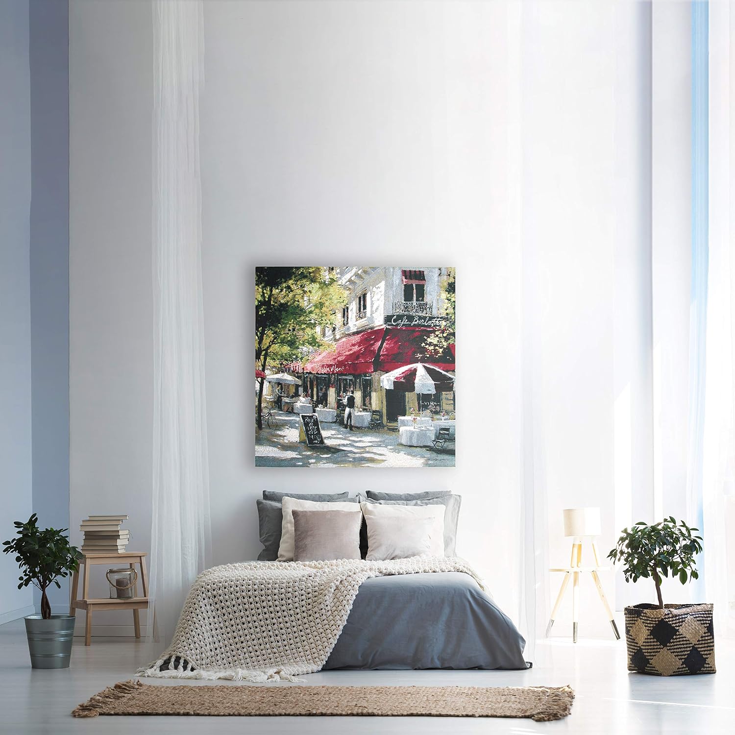 Cafe Franchetti by Brent Heighten | Woven Tapestry Wall Art Hanging | Parisian Street Scene | 100% Cotton USA Size 53x53