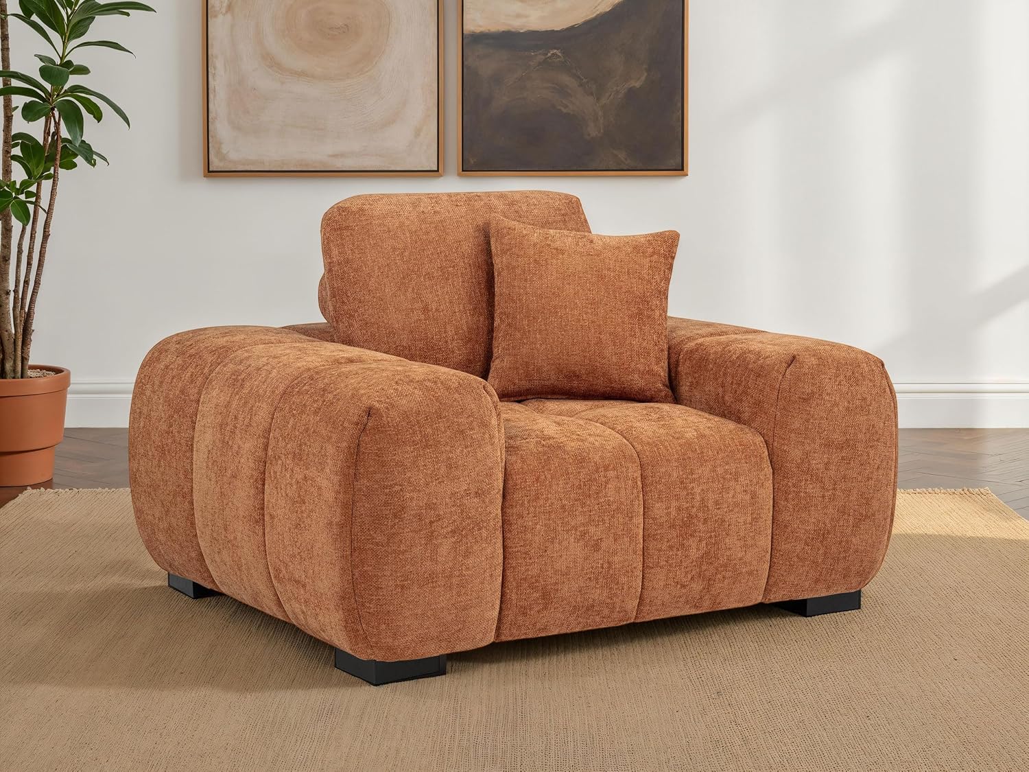 Coaster Home Furnishings - Octavia - Fabric Upholstered Track Arm Accent Chair with Curved Shape, Tufted Waterfall Seat and Reversible Back Cushion - Living Room - Orange - 509353