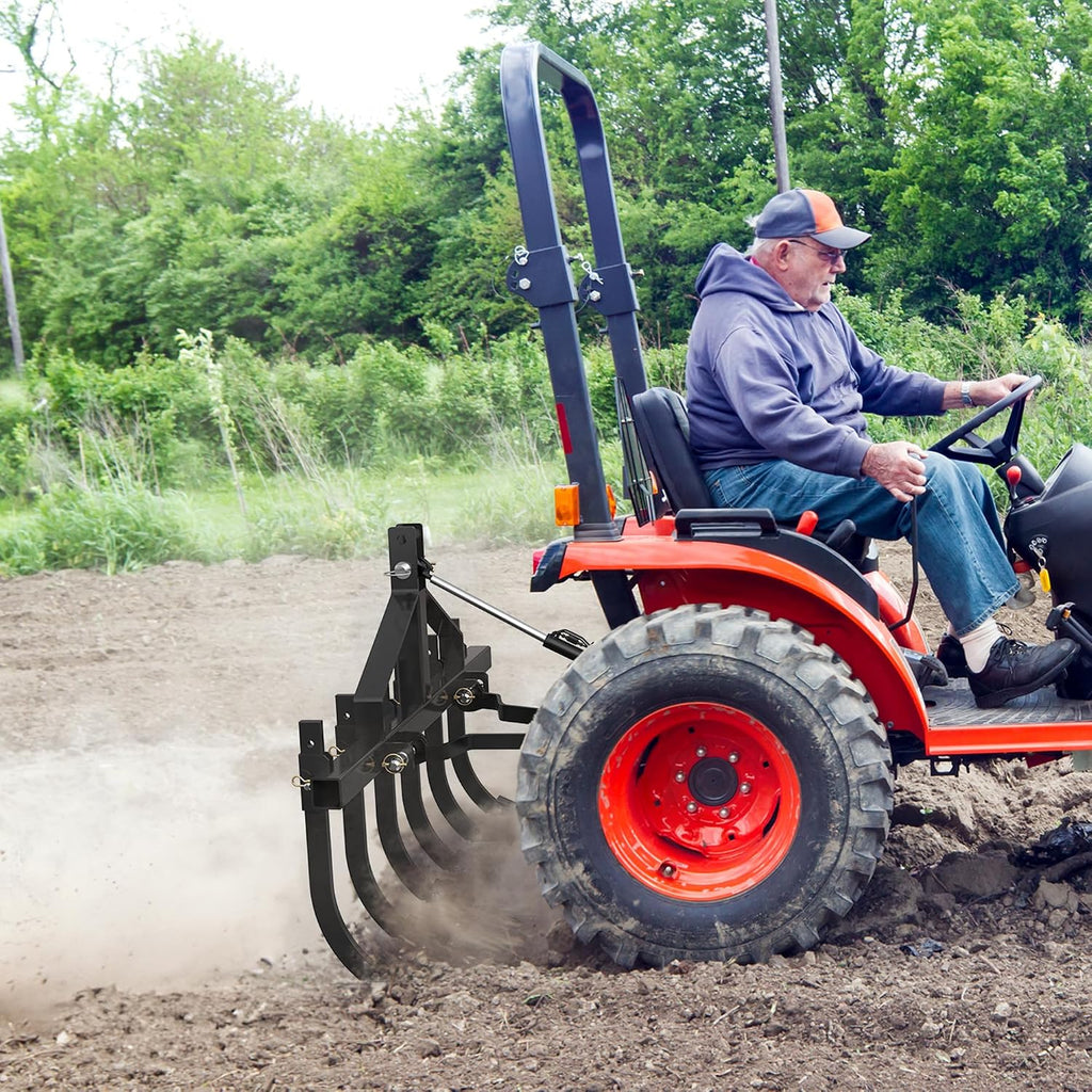 YITAMOTOR 48-Inch Heavy Duty Detachable Chisel Plow Scarifier Cultivator with 6 Scarifier Shanks for CAT-1&CAT-0 Tractors