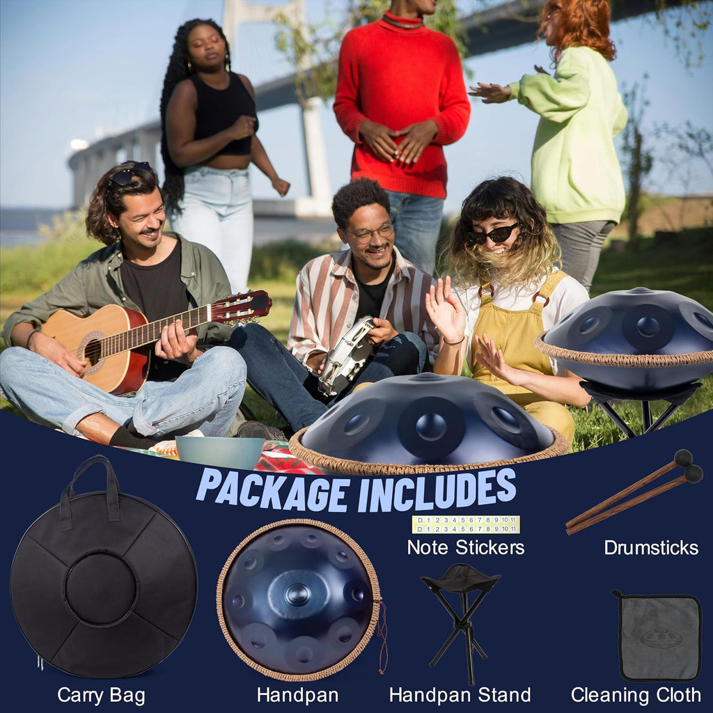 Handpan 19 inch D Minor Kurd Handpan 10 Notes Handpan Drum Instrument for Professional Performance, 432HZ Sound Handpan Drums for Adults